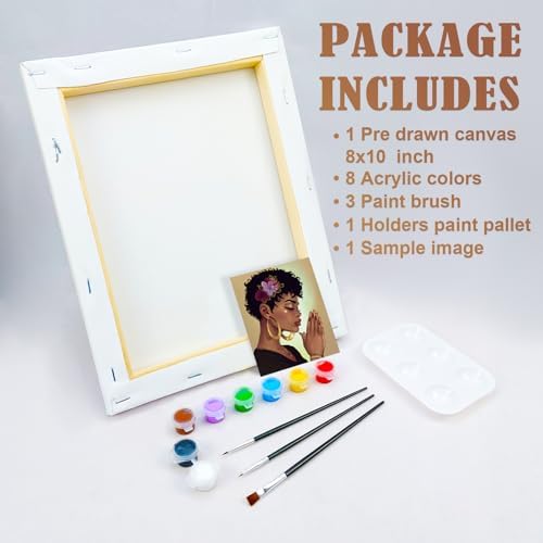VOCHIC Canvas Painting Kit Pre Drawn Canvas for Painting for Adults Paint and Sip Party Supplies Art Set Afro Pray Woman 8x10 Inches - Image 5