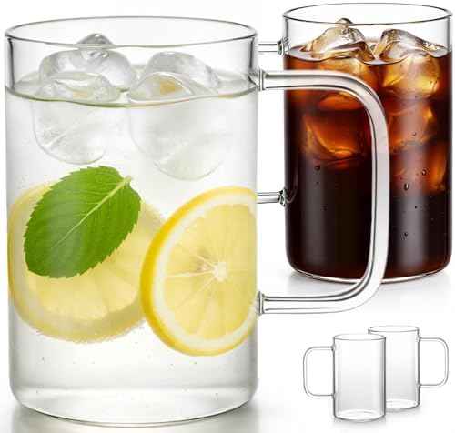 Aquach 18oz Glass Coffee Mugs Set of 4, Large Clear Borosilicate Cups by Aquach