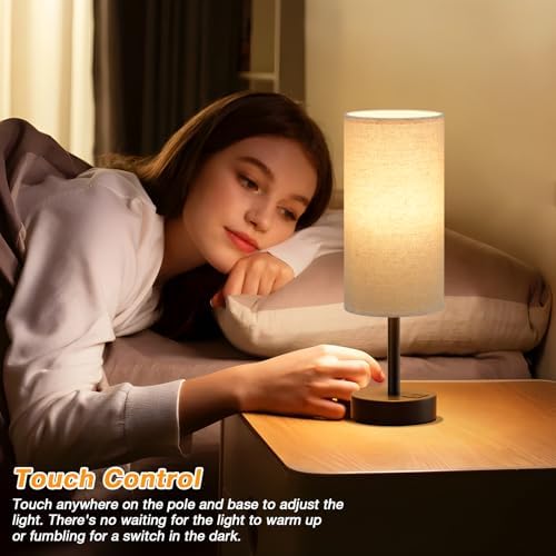 Dicoool Bedside Table Lamp for Bedroom - 3-Way Dimmable Touch Lamp, USB A+C - Image 2