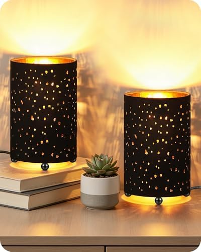 Black Table Lamps Set of 2, 8.1" Small Bedside Lamps Set of 2 by GOEBLESON