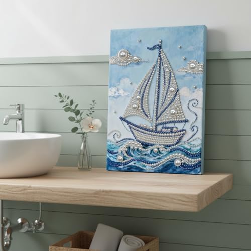 LQCrafK DIY Pearl Art Painting Handcraft Kit for Adults Beginners, Creative Design, Healing Stress-Relieving Home Wall Decoration, with Framed Painting and Tools-Sailboat-2 - Image 4