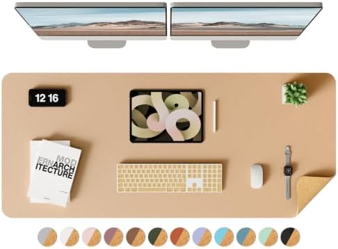 YSAGi Double-Sided Desk Mat, Eco Cork & Leather Desk Protector, Large Mouse Pad & Writing Pad for Office/Home (Apricot+Cork, 47.2" x 17") by YSAGi