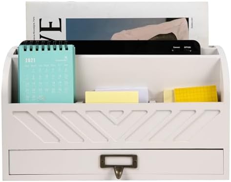 Solid Wooden Desk Drawer Organizer Desktop File Sorter,Desktop Mail Organizer with Handle For Office Supplies,Office Desk Accessories & Workspace Organizers for Home Organization (white) by VERGOODR