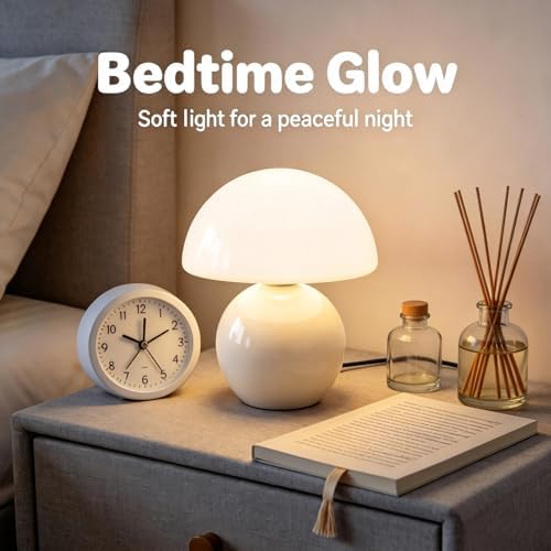Cute Mushroom Table Lamp, Mid Century Modern Decor, Cozy Oasis Lighting, Unique Bedside Nightstand Lamp for Bedroom Living Room Office, Ideal for Home Decor Lovers, Kids & Adults(White) - Image 2