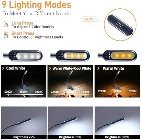 VAVOFO Rechargeable Reading Light, Clip on Book Light for Reading in Bed - Image 3