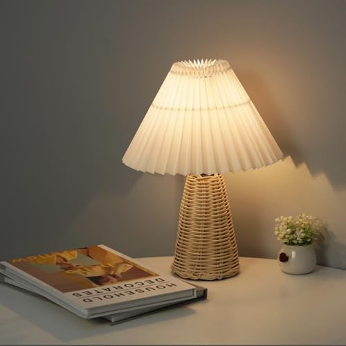 Bedside Night Lamp with Rattan Base, Vintage Style Soft Focus Light for Bedroom, Living Room, Nightstand, Tabletop, Reading Desk and Home Decoration - Image 6