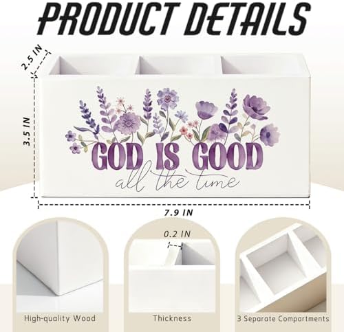 Purple Floral Christian Pen Pencil Holder for Desk Decor - Image 2