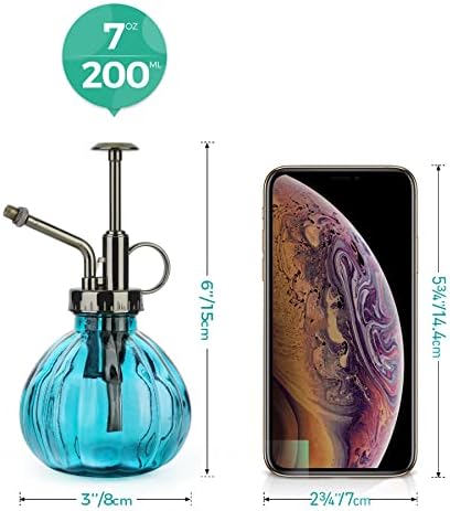 T4U Glass Plant Mister 200ML, Vintage Spray Bottle with Top Pump Fine Mist Flower Garden Sprayer Small Decorative Spritzer Watering Can Gift for Indoor Outdoor Succulent House Plant (Blue) - Image 6