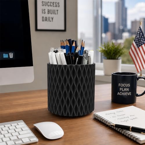 Lebenrich Aesthetic Black Pen Holder for Desk, Rotating Plastic Desk Pencil Holder Organizer for Home School Office - Image 4