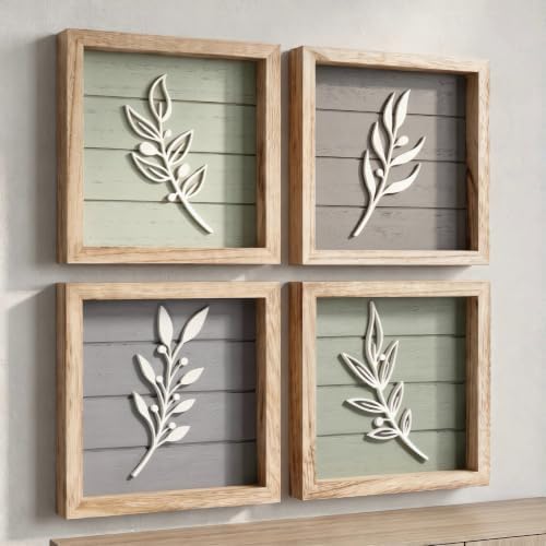 Framed 3D Bathroom Wall Art Decor, Set of 4 Leaf Plant Textured Boho Wall Art, Lightweight Farmhouse Botanical Wall Decor for Bedroom, Living Room, Bathroom or Office(7"X7" Neutral Colors) by Unknown