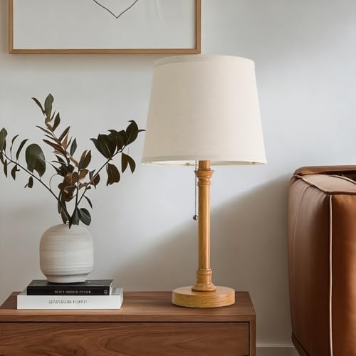 Oneach 19.5" Wood Grain Rustic Table Lamps Set of 2 for Living Room Bedroom - Image 2