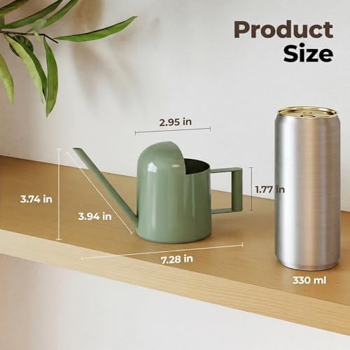 Bamworld Small Watering Can Indoor Outdoor Plant Metal Stainless Steel Long Spoutt Flowers Watering Cans for House Garden Plants 10OZ Watering Bottle Cute Stylish Gardening Decoration(Avocado Green) - Image 2