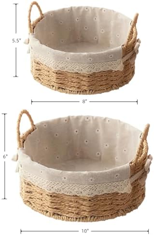 GIB Small Round Wicker Storage Baskets for Organizing with Handle and Liner - Image 2