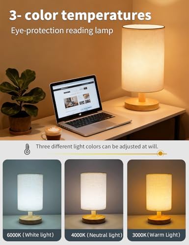 Table Lamp Set of 2, Bedside Lamp Nightstand Lamp,3 Colour telecontrol Desk Lamp, USB Powered LED Reading Lamp, Boho Vintage Small Lamp for Bedroom Living Room Office Dorm Dresser Bookshelf - Image 3