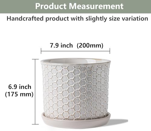 8 Inch Ceramic Plant Pot with Drainage Hole & Separate Saucer - Image 2