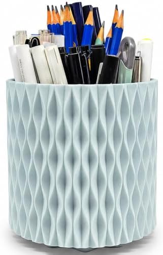 Lebenrich Rotating Pen Holder for Desk, 5 Slots Unique Blue Desk Pen Organizer Easthetic Desktop Supplies and Accessories for Women Girls, Pencil Cup Caddy for Office Home Art Supply by Lebenrich