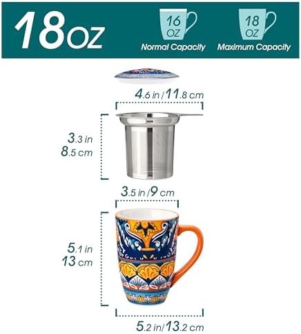 vancasso 18 Oz Tea Infuser Mug with Lid, Amber Iris Bloom - Image 2