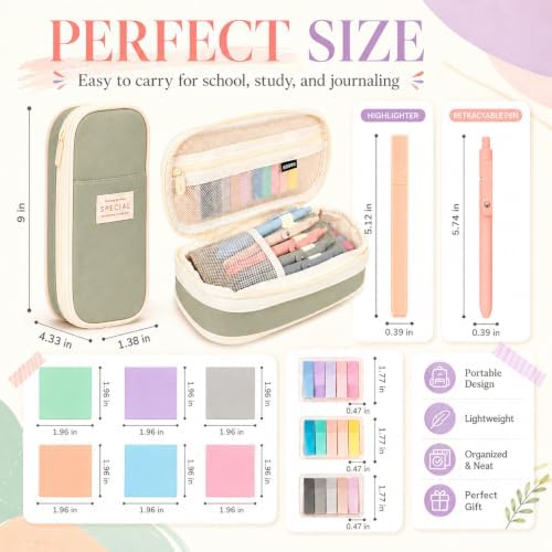 27 Pcs Aesthetic School Supplies Include 12 Pcs Aesthetic Highlighters Bible 1 Ppcs Big apacity Pen Case Bag 5 Pcs Retractable Quick Dry Gel Ink Pens 9 Pads Clear Sticky Tabs for School Office Home - Image 3