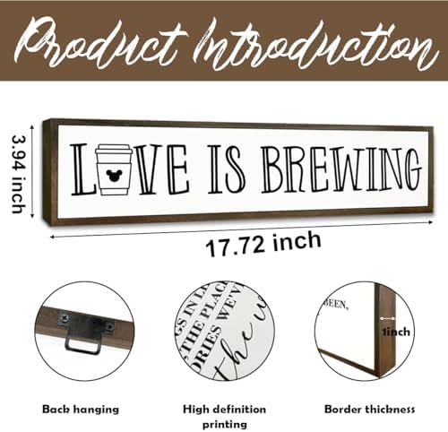 Coffee Decor Sign, Love Signs for Home Kitchen Decor, Coffee Station Decors for Wall, Cafe Decoration, Rustic Wooden Hanging Signs, Love is Brewing Sign, 17.8x4x1.2 inches - Image 2