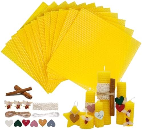 Bingfuego Beeswax Candle Making Kit for Beginners-12 Beeswax Sheets for Candle Making Rolling Kits, Natural Candle Making Kit (Natural Yellow Colors, 8 x 8 inch) by Bingfuego