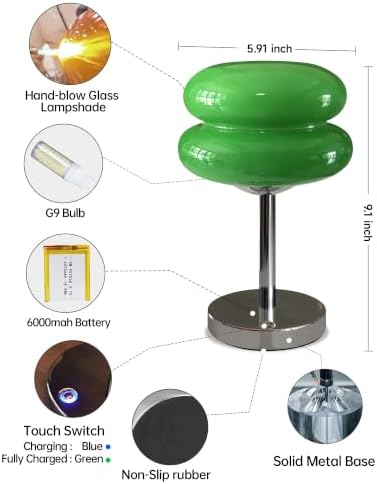 Mushroom Table Lamp for Bedroom, Cordless Mid Century Modern Lamp, Cute Egg Tart Small Night Light, 6000mAh Rechargeable Table Light for Living Room Nightstand Home Mushroom Decor Aesthetic (Green) - Image 5