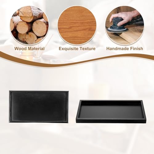 Wooden Serving Tray Rectangular Wood Serving Tray Decorative Platter, 15.4x8.3 Inch Fit for Home Decor Kitchen Coffee Table Candle Holder, (Black) - Image 4