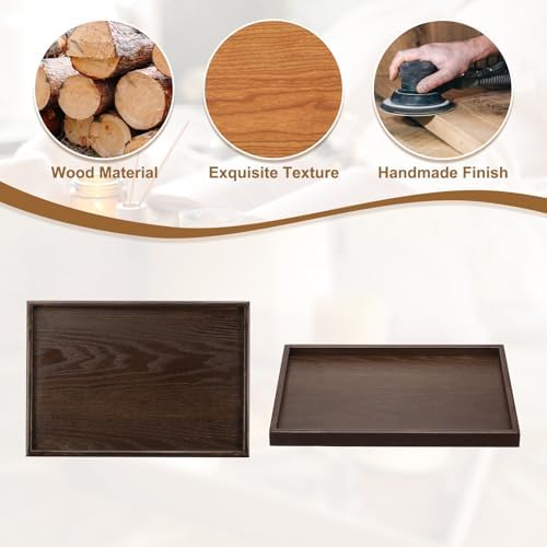 Wooden Serving Tray Rectangular Wood Serving Tray Decorative Platter, 15.4x11.8 Inch Fit for Home Decor Kitchen Coffee Table Candle Holder, (Brown) - Image 4