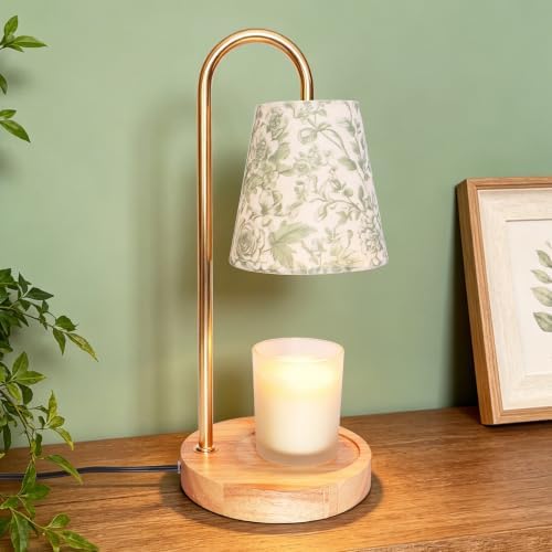Candle Warmer Lamp with 2 Bulbs Timer Dimmer Green Botanical Linen Lampshade Table Lights Mothers Day Birthday Gifts for Women Her Mom House Warming Aesthetic New Home Modern Room Decor by HOLITOWN
