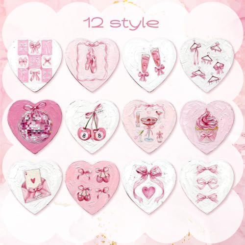 Motipuns 12 Set Pink Bow Pre Drawn Canvas to Paint for Adults, Heart Shaped - Image 3