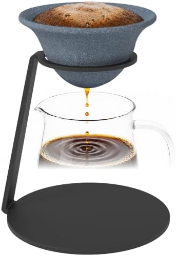Ceramic Pour Over Dripper, 4.3in Porous Filter Large Capacity, Single Filter or Full Set w/Stand & Cleaning Brush, No Paper Filters for Hand Drip Brewing (U-shaped With Iron Stand) by Unknown