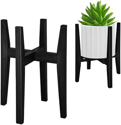 Rnined Plant Stand Indoor, Bamboo Plant Shelf, Adjustable Corner Plants Flower Holders Single Floor Plant Stand, Fits 8 to 12 Inches Pots,(Pot & Plant Not Included)(Black) by PlantsHomeFun
