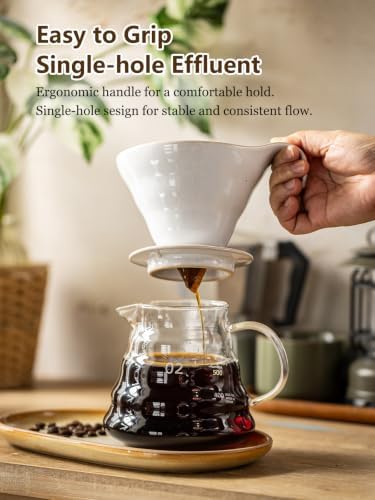 Gomakren Pour Over Coffee Maker, Single-Hole, White Ceramic Coffee Dripper - Image 2