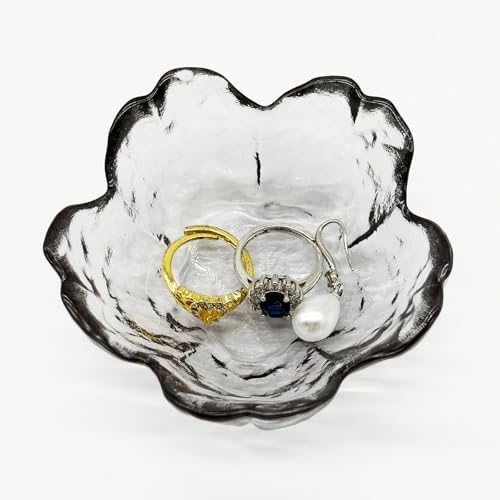 Flower Ring Dish Jewelry Tray, Glass Jewelry Dish Tray, Aesthetic Room Decor Small Trinket Dish, Nightstand Jewlery Ring Holder Dish, Bathroom Jewelry Plate Bowl for Rings Earrings Gift (Smoky Gray) - Image 4