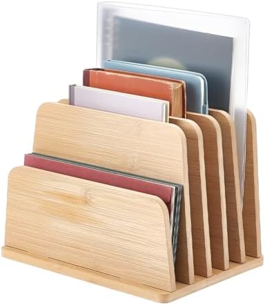 UNICRAFTALE 5-Slot Bamboo Paper Organizer Stand Vertical Desktop File Rack Modular Letter Holder for Home Office Countertop Mail Sorter 7.5x9.8x7.1 Inch by UNICRAFTALE