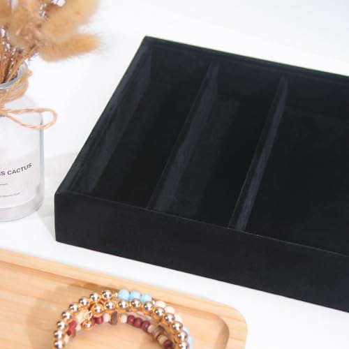 Bedside Organizer Tray, Desktop Storage Tray for Jewelry, Sunglass, Phone, Watch, Perfume,Lipstick, Nightstand Desk-top Catchall, Multi-use Holder for Desk Drawer (Black 3Grid) - Image 5