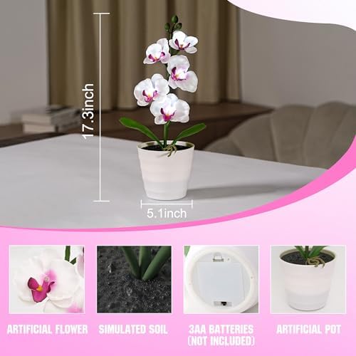 Artificial White Phalaenopsis Orchid Flower Lamp, Flower Night Light for Bedroom Wedding Bar Coffee Shop Decor, Gifts for Women Mom Grandma Friend Birthday Christmas Valentines Mothers Day - Image 2