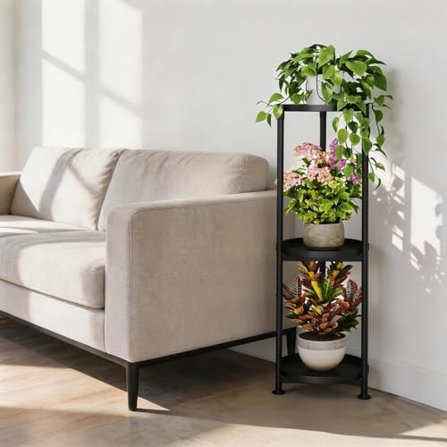 3 Tier Plant Stand Indoor Outdoor Corner Vertical Black 34'' Tall - Image 3