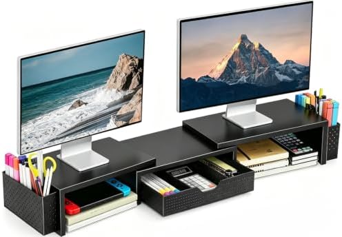 Spacrea Dual Monitor Stand Riser with Drawer and 2 Pen Holders by Spacrea