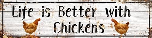 AWISZZZ Metal Tin Signs Life is Better with Chickens Signs Farm Chickens Door Accessories Wall Decor Vintage Retro Art Plaque for Bedroom Kitchen Garden Pub Club Coffee Hanging Decor 4x16 In by AWISZZZ