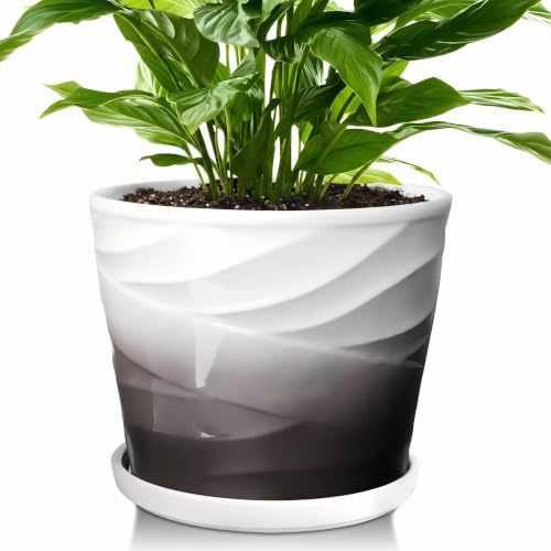 8 Inch Ceramic Plant Pot,Dark Gray+White by YUFDA