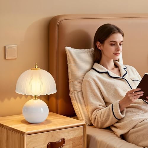 LONRISWAY Mushroom Table Lamp for Bedroom, Small Bedside Ceramic lamp for Living Room Nightstand, Cute Mini Modern Mid-Century Style Lamp, Unique Aesthetic Home Decor Lighting - Image 3