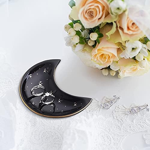 Patelai 2 Pieces Moon Trinket Tray Jewelry Plate Trinket Dish Tray Ring Ceramics Jewelry Dish Gifts for Rings, Earrings, Bracelets, Necklaces, Crystals Stones(White, Black) - Image 6