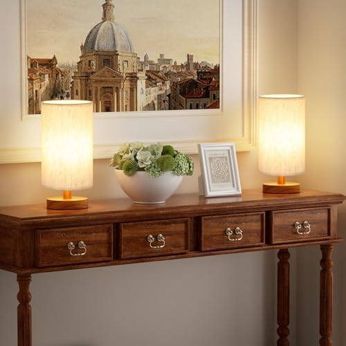 Desk Small Lamps Set of 2 (Cream Shade - Walnut Base, 9" Inline Control) - Image 3