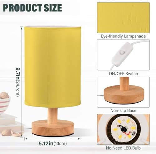 DOMIKING Sunny Yellow Pattern Bedside Table Lamp for Bedroom Small Lamps for Nightstand Lamp with USB Ports Bedroom Lamps for Living Room Kids Room Dorm Office Home - Image 3
