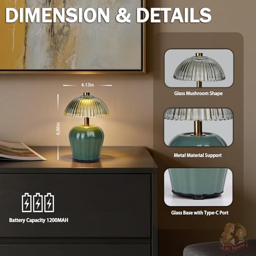 MJ PREMIER Rechargeable Table Lamp, Small Cordless Lamp with Timer, Green - Image 4