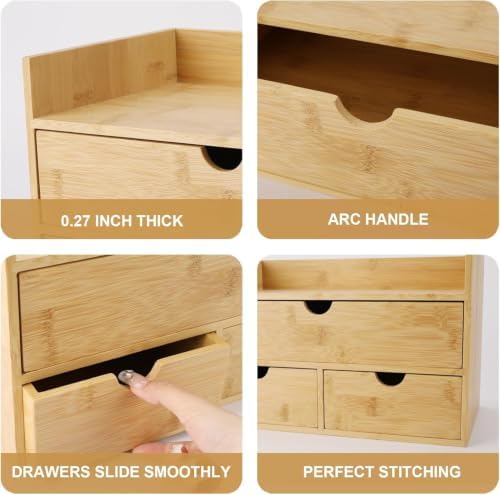 Charmewooden Bamboo Desk Organizer 3 Drawer with shelf, Countertop Organizer with Drawers Makeup Storage Drawer 3 Drawers Tabletop Storage Organization Box Home Office Workspace - Image 3