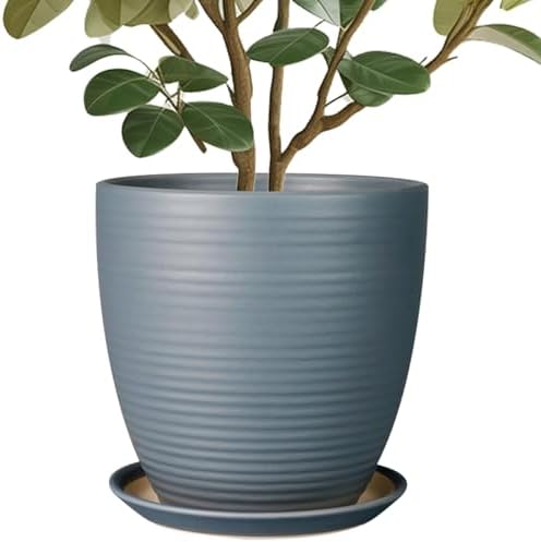 10 Inch Ceramic Planter Round Plant Pots for Plants Indoor Outdoor Glaze Large Flower Pot with Drainage Hole and Saucer Gray by EPFamily