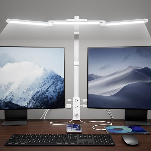 SUPERDANNY LED Desk Lamp Computer Light with Power Strip with Clamp White by SUPERDANNY