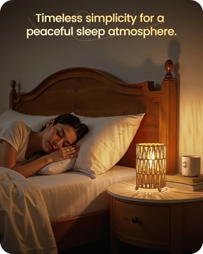 Small Rattan Table Lamps Set of 2, Boho Bedside Lamps Plug in, Handwoven Paper Rattan Lampshade, 2400K LED Bulb Included, Desk Lamp, Nightstand Lamp for Bedroom, Living Room, Mesh H11TLP205 - Image 2