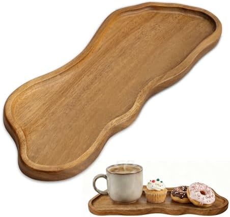 Small Wooden Tray | Acacia Wood Tray for Vanity, Bathroom Counter, Coffee Table & Toilet | Perfect for Jewelry, Remote, Perfumes & Catch All | Mini Charcuterie Board Serving Platter (Footprint Shape) by Unknown